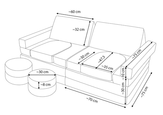Modular sofa bed, multifunctional foam blocks, car with steering wheel