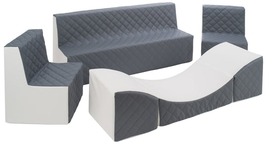 Kids furniture set: 2xarmchair + sofa + lounger, eco leather quilted