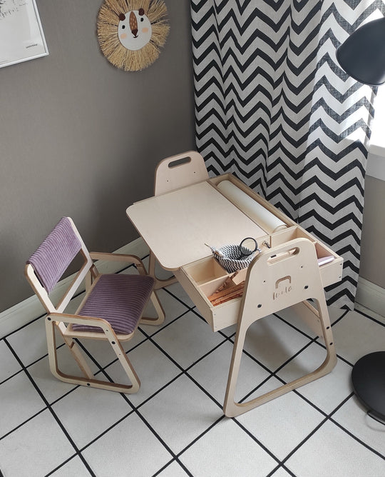 Adjustable Children Montessori Table and Chair Set Julle - Cannon Pink