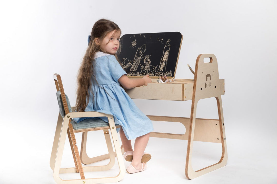 Adjustable Children Montessori Table and Chair Set Julle - Mint Green