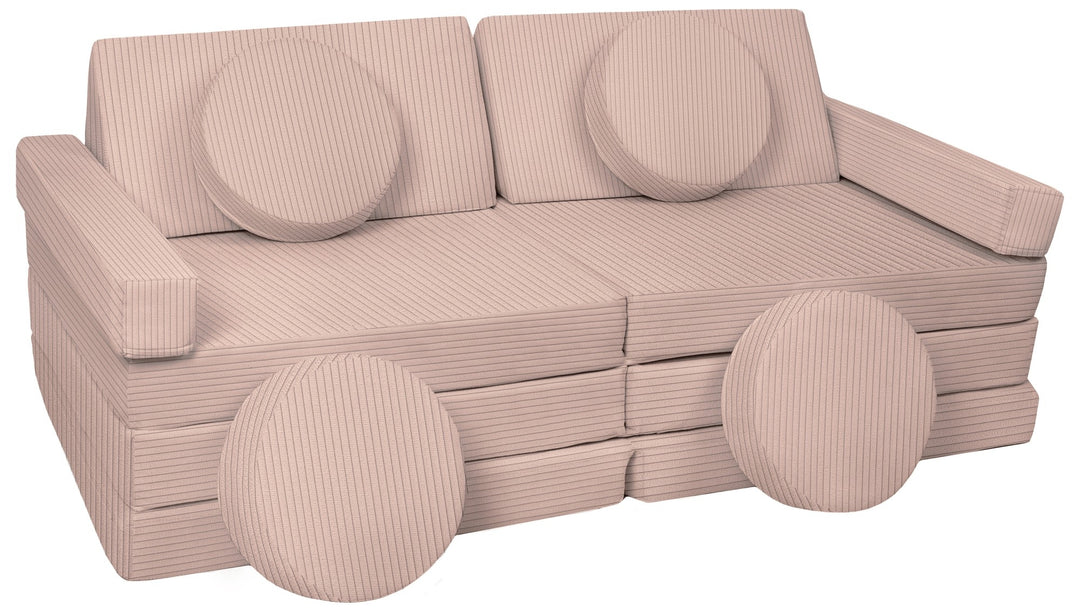 Modular sofa bed, multifunctional foam blocks, car with steering wheel