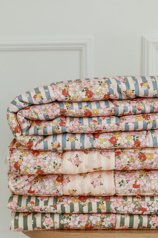 Cotton Quilted Patchwork Blanket + Pillow Set Large - Summer Garden