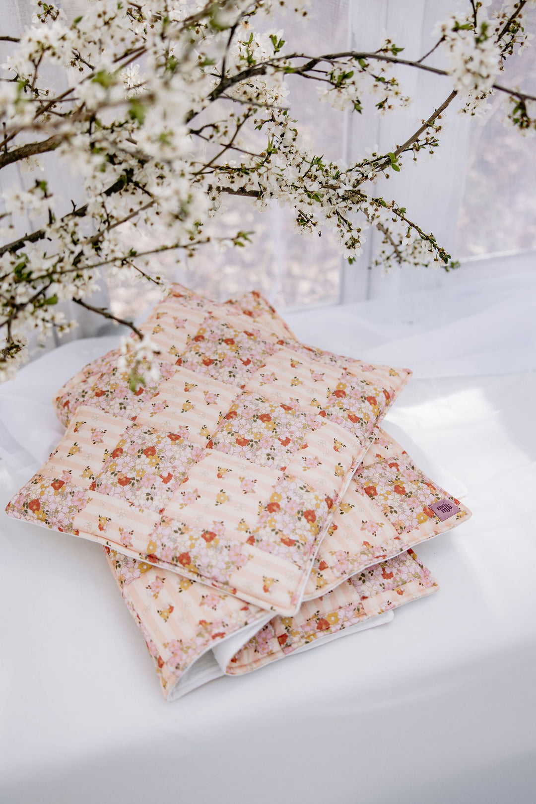 Cotton Quilted Patchwork Blanket + Pillow Set Small - Spring Garden
