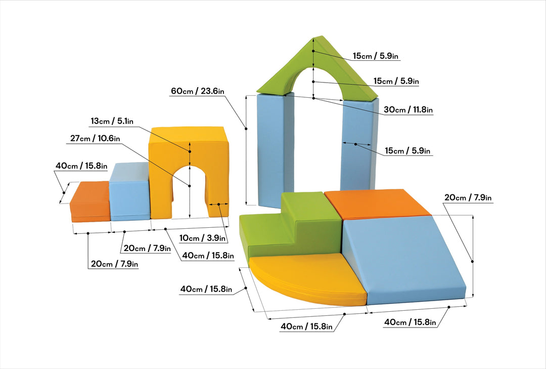 Soft Play 10 Foam Block Set - Light Multicolor Creativity