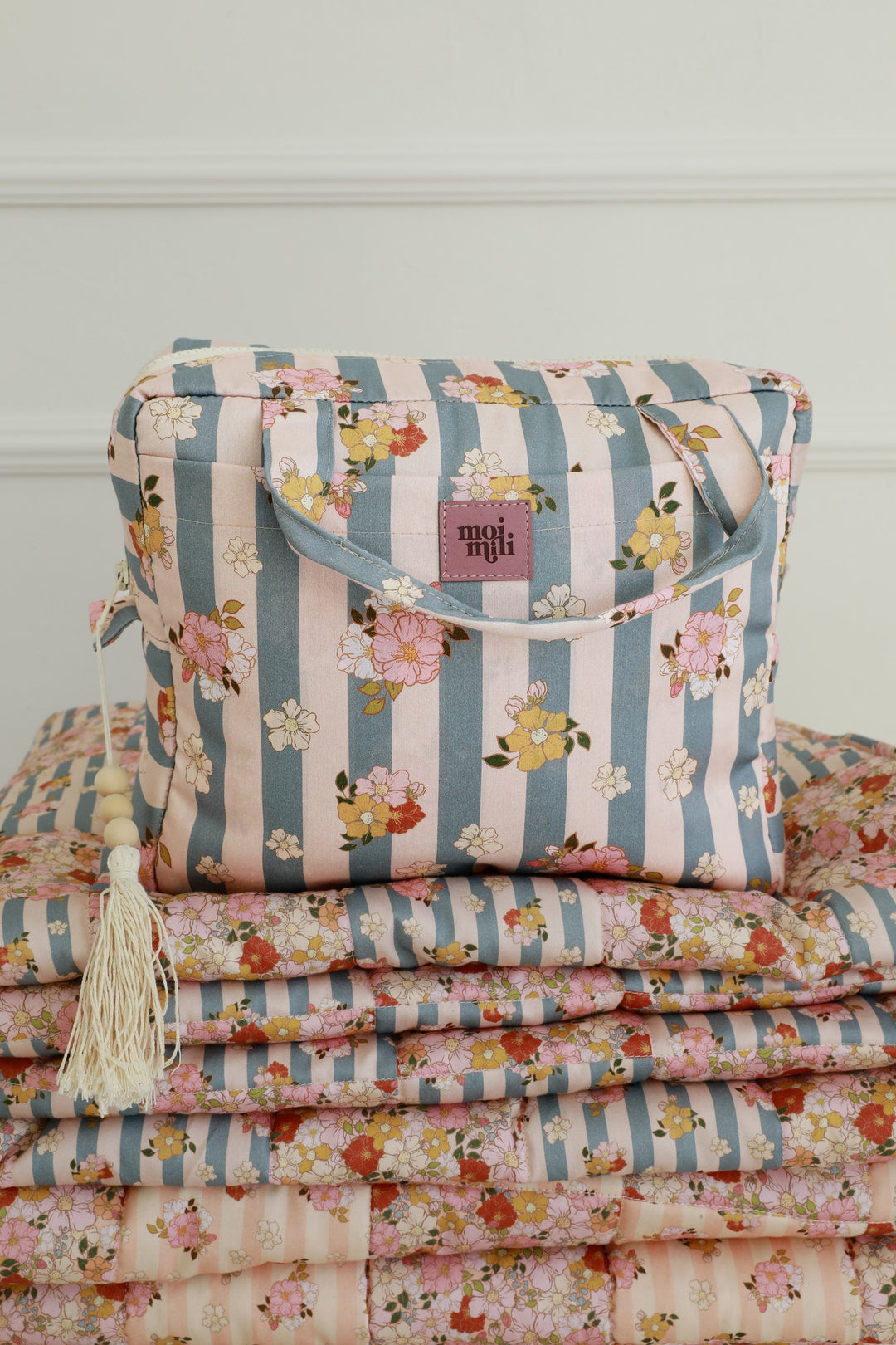 Large Make-Up Bag - Blue Stripes