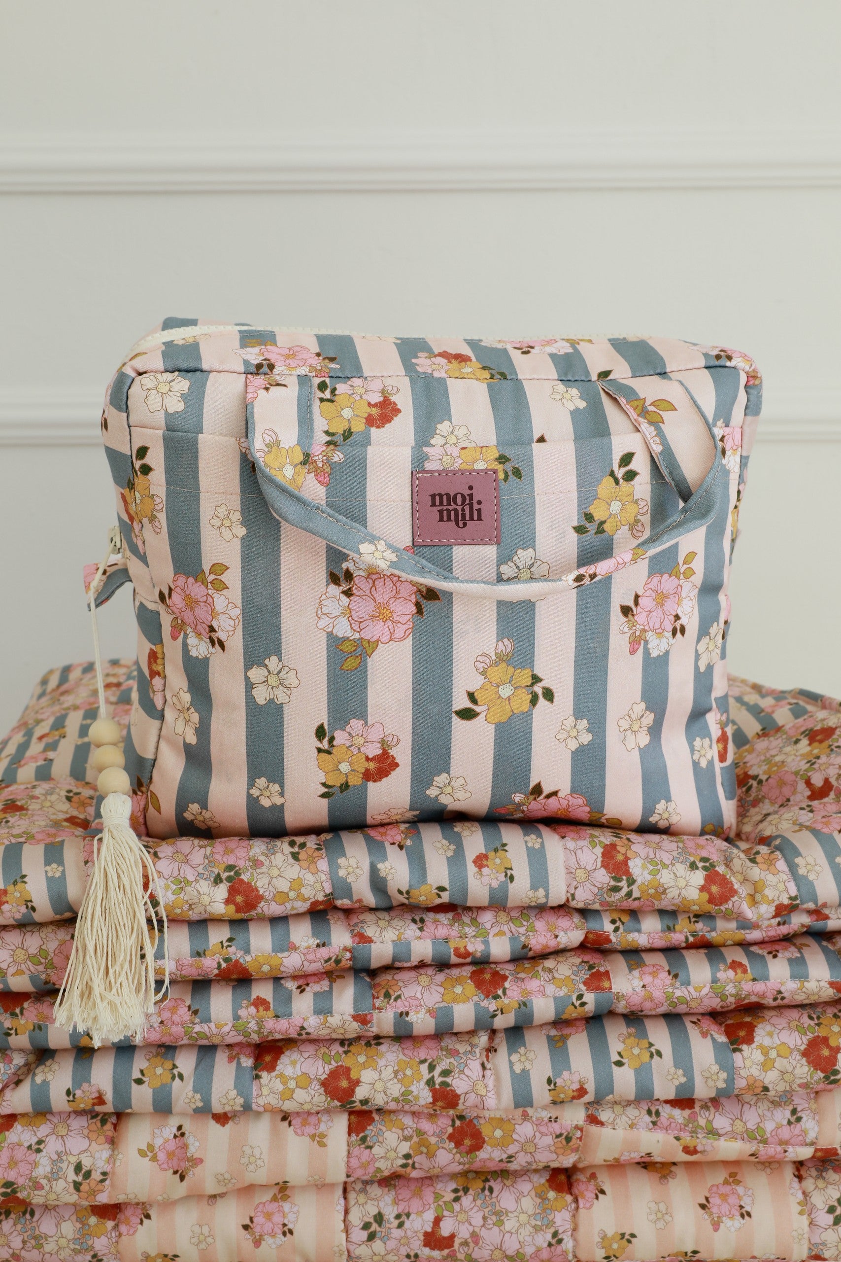 Large Make-Up Bag - Blue Stripes