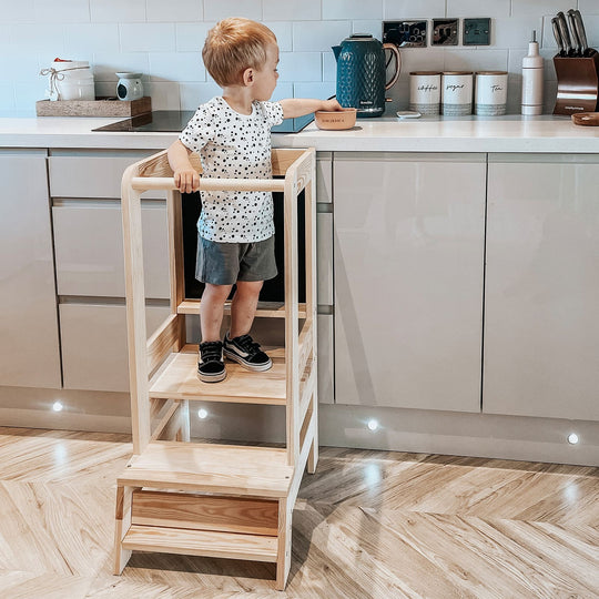MeowBaby Wooden Kitchen Helper for Children with Board - Natural