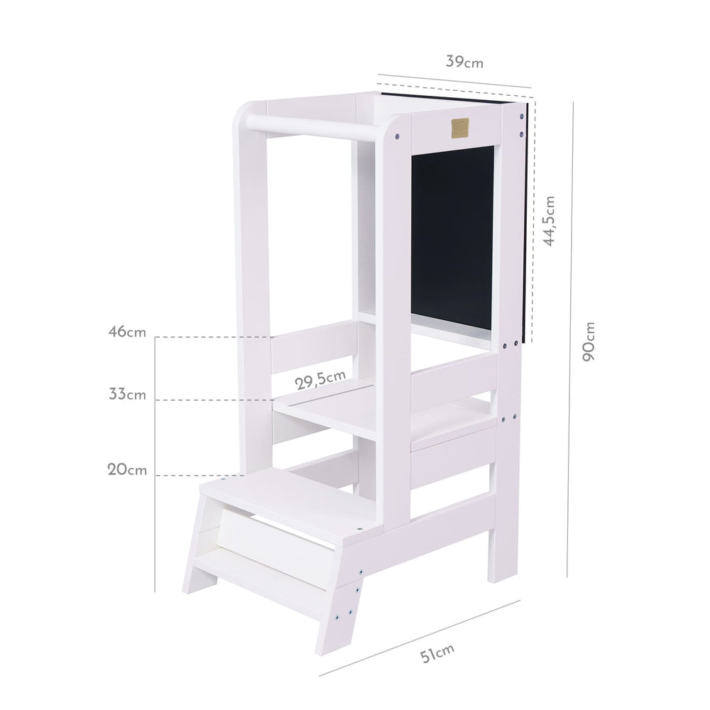 MeowBaby Wooden Kitchen Helper for Children with Board - White