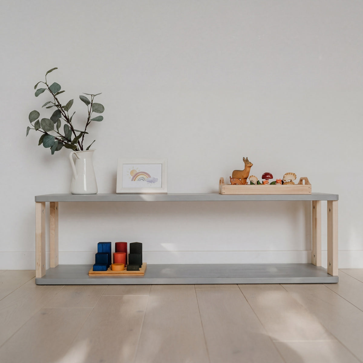 Modular Montessori Shelf Straight - 2 Shelves - Light grey/clear Oil