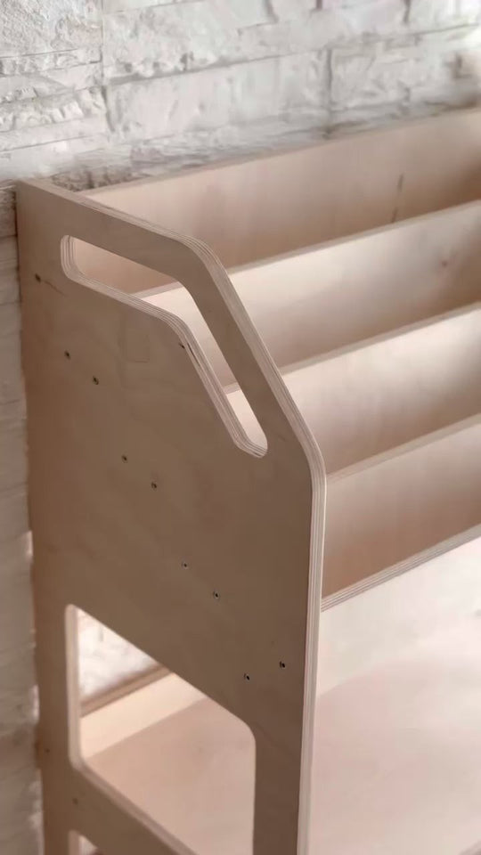 Montessori Wooden Book Display with Storage Shelf For Kids