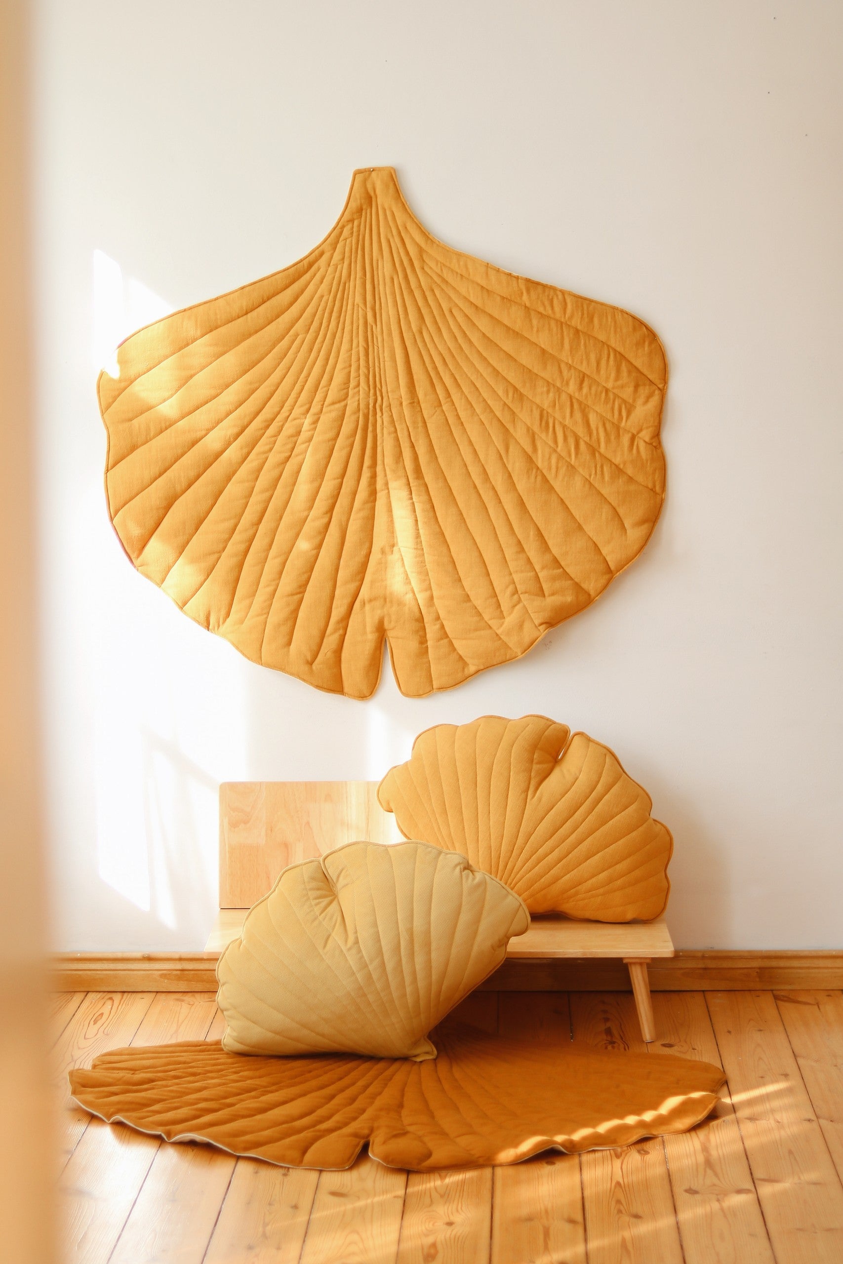 Organic Cotton and Linen Ginkgo Leaf Playmat - Mango
